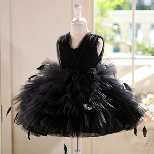 black swan feather dress DOLLY Luxury Black Swan Cross Feather Halterneck Backless Date Dress-PRAGYA XL / Black