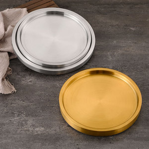 Thickened 304 Stainless Steel Round Double Layer <b>Tray</b> For Restaurant Hotel Coffee <b>Tea</b> Serving - Product Image 2
