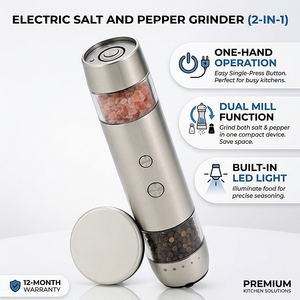2 in 1 Stainless Steel Adjustable Coarseness Rechargeable Salt and <b>Pepper</b> Set With LED Light PM-004 2-in-1 Design Combines Salt - Product Image 3