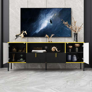 <span class=keywords><strong>Meuble</strong></span> <span class=keywords><strong>TV</strong></span> moderne minimaliste de haute qualité, panneau en bois noir de luxe léger pour <span class=keywords><strong>salon</strong></span> et chambre à coucher avec un <span class=keywords><strong>grand</strong></span> espace de rangement - Product Image 3