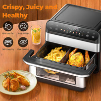 Friteuse à air électrique 10L en acier inoxydable à double panier, sans huile, avec 8 menus couleur, certifiée ETL GS CE CB RoHS LFGB