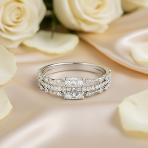 Bague de fiançailles classique en or blanc naturel avec diamant central taille ovale et diamants pavés sur les côtés pour femme H234 - Product Image 2