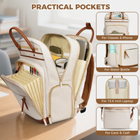 Sac à dos pour ordinateur portable pour femmes enseignantes, compartiment à lunch amovible, poches organisées, cuir synthétique en microfibre