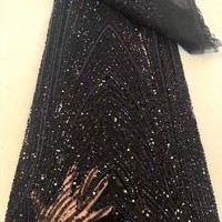 Tissu de dentelle à paillettes en tube perlé lourd de luxe français maille de perles brodées en 3D écologique pour robes de mariée vêtements