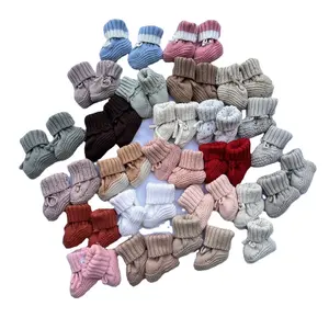 Solid Warm Unisex Newborn Cashmere Infant Socks Organic Cotton Handmade Crochet Knit Baby Booties