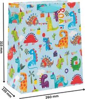 Glick Sac cadeau en papier couché recyclable de luxe Dinosaur Roar Anniversaire Célébration pour garçons Poignée souple Multicolore 260x315x135mm