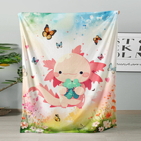 Couverture en flanelle à motif d'amour Axolotl pour la Saint-Valentin, couverture décorative douce et chaude avec motif de salamandre de dessin animé mignon