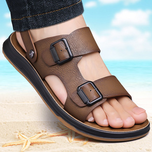 รองเท้าแตะผู้ชายสีน้ำตาล พื้นหนา ยางกันลื่น สไตล์ลำลองแบบสวม - Product Image 1