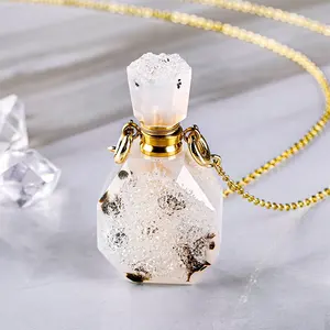 Crystal Perfume Essential Oil Bottle Mini Pendants Natural Stones Lavender Diffuser Healing Stone for Women Gifts Necklace