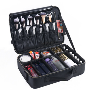 Organisateur de maquillage professionnel en cuir PU avec séparateurs, rangement double couche pour cosmétiques, nail art et maquillage permanent - Product Image 1