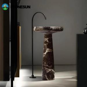 Мраморная раковина StoneSun Red Calacatta Viola, отдельностоящая, на пьедестале, для ванной комнаты - Product Image 1