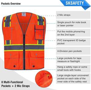 SKSAFETY Chaleco de Seguridad Impermeable ANSI Clase 2 con 10 Bolsillos, Alta Visibilidad, Malla de Doble Cara con Tiras Reflectantes, Logotipo Personalizado - Product Image 6