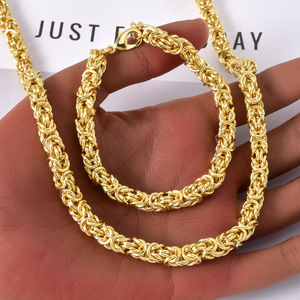 Conjunto de Collar y Pulsera de Cadena Cubana Clásica Unisex Chapada en Oro de 14K para Bodas, Compromisos, Aniversarios y Fiestas - Venta al por Mayor - Product Image 3