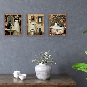 Retro Gothic 3-Piece Set - Unframed 8x10inch <strong>Halloween</strong> Ghosts Wall Art - Funny <strong>Posters</strong>, Black Cat, Home Decor - Product Image 5