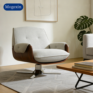 Modern <b>Fabric</b> wood Leisure Armchair with Metal Legs Swivel Function gray <b>recliner</b> <b>chair</b> for Living Room Apartment Villa Use - Product Image 5