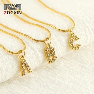 ZOGXIN Letter Necklace Gold Plated Rhinestone Alphabet Pendant Snake Chain For Women Fashion Jewelry Gift - Product Image 1