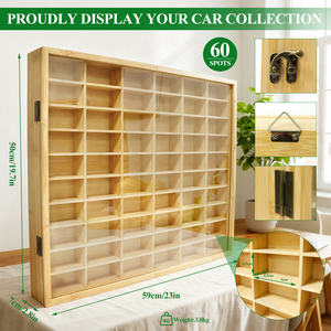 Многофункциональная полка для хранения игрушек из натурального бамбука с акриловой дверцей, настольная/настенная витрина - Product Image 6