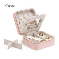 Cossni Lady Fashion Petite boîte de rangement pour bijoux de voyage, boîte portable en cuir PU durable avec fermeture éclair, mini boîte avec compartiments amovibles