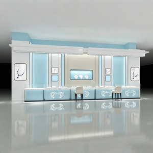 Présentoir de bijouterie minimaliste beige <span class=keywords><strong>avec</strong></span> comptoir incurvé <span class=keywords><strong>avec</strong></span> vitrine centrale, solutions d'affichage au détail - Product Image 1