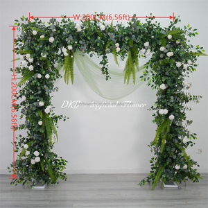Arche florale de toile de fond pour fête de mariage DKB, mur de fleurs artificielles en soie 3D, 8 pieds, roses vertes et blanches, taille personnalisable, rentrée scolaire - Product Image 2