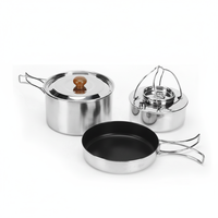 Ensemble d'ustensiles de cuisine de camping multi-usages en acier inoxydable antiadhésif, léger, pliable et portable, 3 pièces