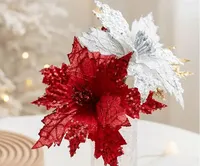 Hot Sell Glitter Poinsettia Kerstbloemen Voor Kerstboom Kunstkerstbloemen Decoraties Bloem Ornamenten