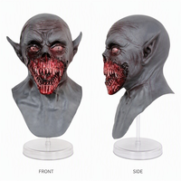 Masque d'Halloween en latex monstre d'horreur, tête complète, zombie effrayant, goblin, vampire, avec yeux sanglants, dents pointues, cou et poitrine, pour fête