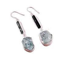 Boucles d'oreilles pendantes en argent 925 avec aigue-marine en pierre brute pour les fêtes de mariage et les cadeaux