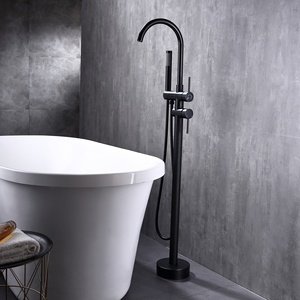 Robinet de baignoire sur pied en cuivre massif, style luxe léger, pour hôtel et usage domestique, avec douchette latérale <span class=keywords><strong>verticale</strong></span> cylindrique - Product Image 2
