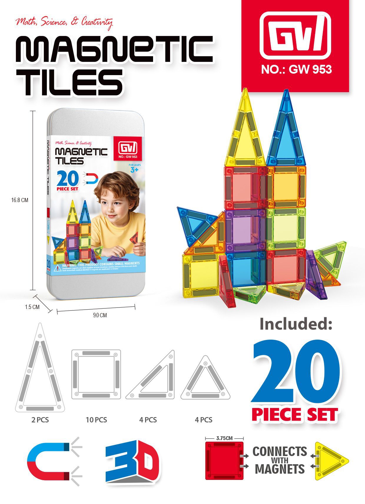 Gw953-20 pezzi di magnete rotante in scatola di ferro