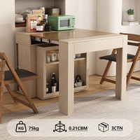 Cremefarbener Wind-Esstisch, Multifunktionaler Ausziehtisch, Klappbarer Holz-Esstisch für kleine moderne Wohnungen mit Stauraum