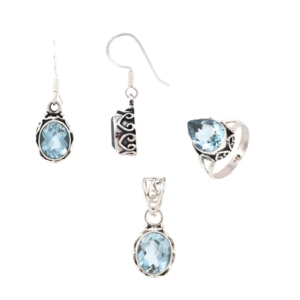 Blue Topaz 925 Sterling Silver Handmade Pendant Earrings Ring Jewellery Set for Women Wholesale Gemstone Jewelry - Product Image 1