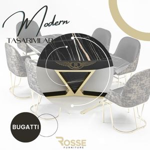 Mesa de Comedor Rectangular Extensible Moderna Bugatti con Tapa de Mármol para 6 Personas, Base de Metal Europea, Turquía - Product Image 5