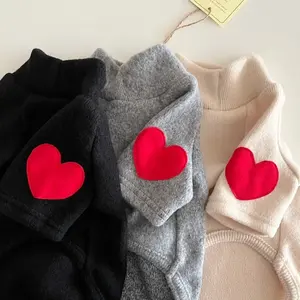 Autumn Winter Plush Love Sweater Pet Dog Cat Solid Base Coat Small Dog Teddy Yorkshire Thickened Warm Clothing Puppy Clothes