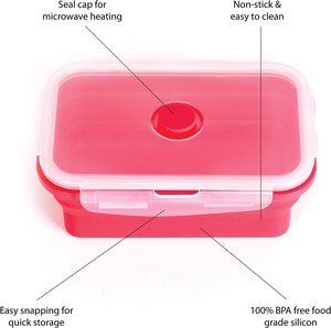 Set dari 4 susun silikon kotak penyimpanan dilipat dan tahan panas wadah makanan dengan tutup plastik - Product Image 6