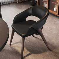 Chaise de salle à manger de luxe minimaliste italienne, en bois de cire blanc massif, avec accoudoirs en cuir rétro, chaise de réception/livres