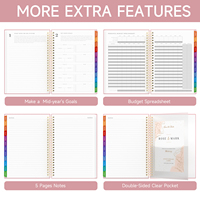 Agenda annuel personnalisé A5, couverture rigide en PU/papier, carnet à spirales, onglets mensuels colorés, bande élastique, agenda de haute qualité, facile à utiliser