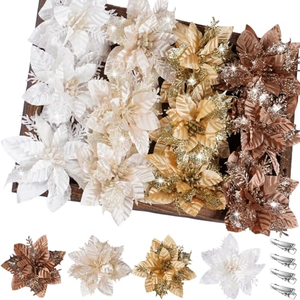 Red Gold Silver Artificial Flowers Christmas <b>Tree</b> Decoration Artificial Flower Golden Poinsettia Glitter Christmas Flowers - Product Image 1