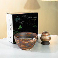 Bol à matcha en poterie rustique avec bec verseur, accessoires de service à thé en céramique, support pour fouet à thé, style japonais, luxe léger, rétro, art de la cérémonie du thé