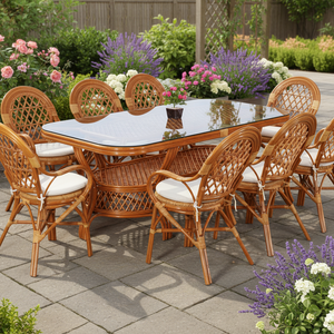 Juego de Comedor Moderno de Ratán para Restaurantes Comerciales, Hoteles y Uso en Exteriores - Mesa Larga con Diseño Moderno - Product Image 1
