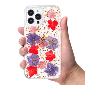 Phone Case for iPhone 15 pro max Flower Case Floral Pressed Real Flowers Cute Girls Ladies for iPhone 14 13 12 11 pro Case