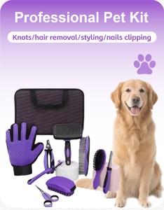 Ensemble de 9 pièces produit de toilettage pour animaux de compagnie sac violet portable et brosse multifonction chien chat enlèvement des ongles nettoyage des cheveux usage domestique - Product Image 6