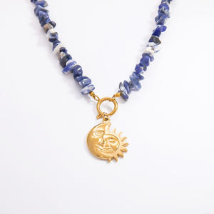 Collar de Aleación de Zinc Estilo Europeo Americano con Piedra Natural, Dije de Sol y Luna Dorado, Cadena de Clavícula en Capas, Moda Otoño Invierno - Product Image 5