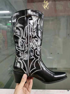 שיקול אדום שחור הברך מגפיים גבוהים לנשים 5 ס "מ נעלי עקב נעליים מותאמות אישית רקמה המערבית נשים בוקרים - Product Image 3