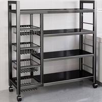 Étagère de rangement de cuisine industrielle à 4 niveaux en acier au carbone avec roulettes pivotantes, chariot utilitaire robuste pour garde-manger