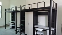 Lit superposé simple en acier robuste moderne avec escalier, armoire, bureau, tiroirs de rangement pour appartement