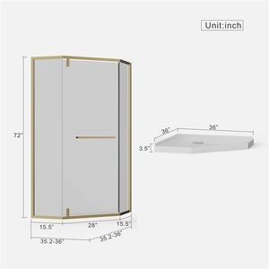 Porte de douche sans cadre Neo-Angle 2026 Factory D x 36 po W X 72 . Enclos d'angle pivotant H en or - Product Image 2