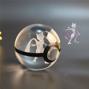 Boule de cristal Pokeball lumineuse 8 cm, boules <span class=keywords><strong>Pokemon</strong></span> <span class=keywords><strong>Go</strong></span>, lumières nocturnes, peinture artisanale, gravure 3D, jouets de Noël, cadeau en gros - Product Image 3