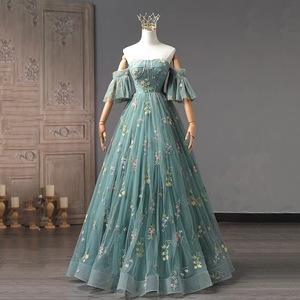Evening Gown Strapless Floral Print Green Empire Waistline For Annual Meeting Hostess Events - Product Image 4