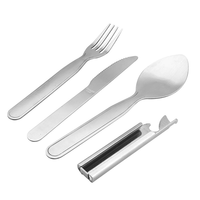 Fourchette et cuillère en acier inoxydable 4 en 1 avec ouvre-boîte Ensemble de couverts de camping portable